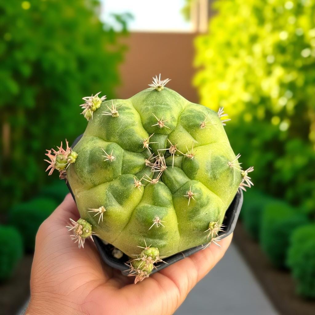 Overhead View of Flowering Round Cactus Live Plant, Mini Indoor Succulent, Easy Care Houseplant Gift, Small Potted Desert Plant, Desk Decor, highlighting its cactus look and listing presentation