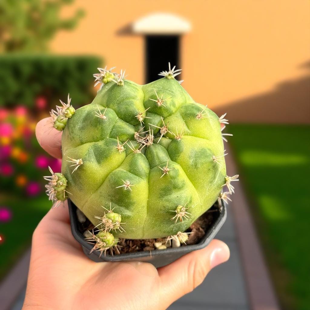 Packaging View of Flowering Round Cactus Live Plant, Mini Indoor Succulent, Easy Care Houseplant Gift, Small Potted Desert Plant, Desk Decor, highlighting its cactus look and listing presentation