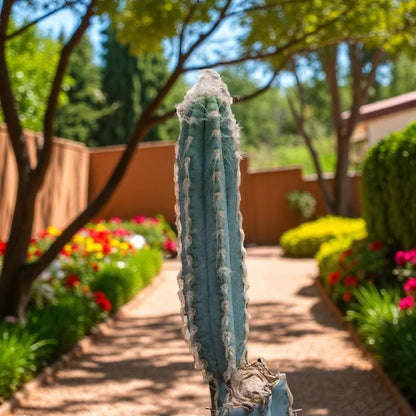 Overhead View of Blue Column Cactus Indoor Plant, Tall Column Succulent, Easy Care Desk Plant, Modern Home Decor Cactus, Small Potted Succulent Gift, highlighting its cactus look and listing presentation