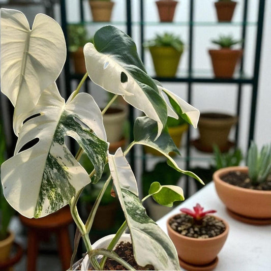 Close-up detail — Variegated Plant Cutting: Green and White Marbled Leaves | Cacti Nest