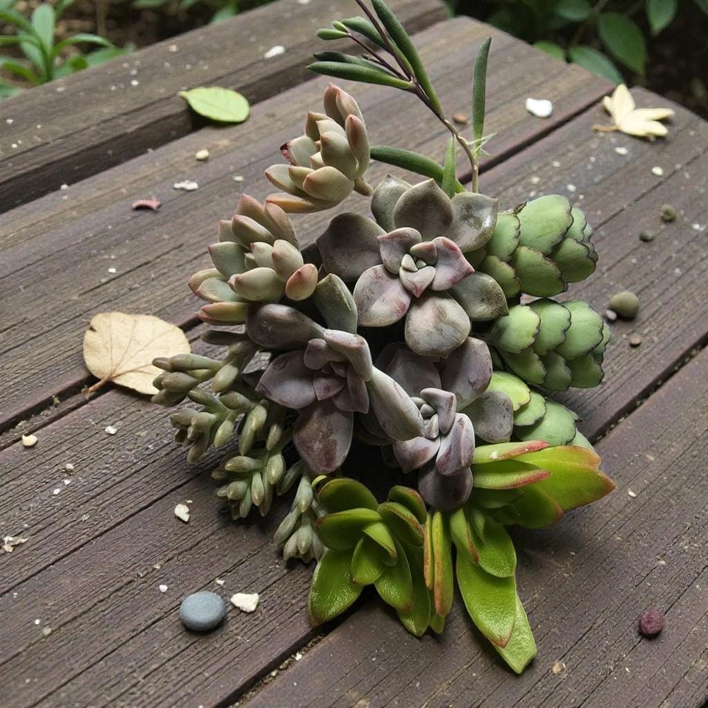 Alt Tag: live succulent cuttings for propagation bundle of freshly cut mixed succulents for DIY planter starters and easy care indoor decor gift