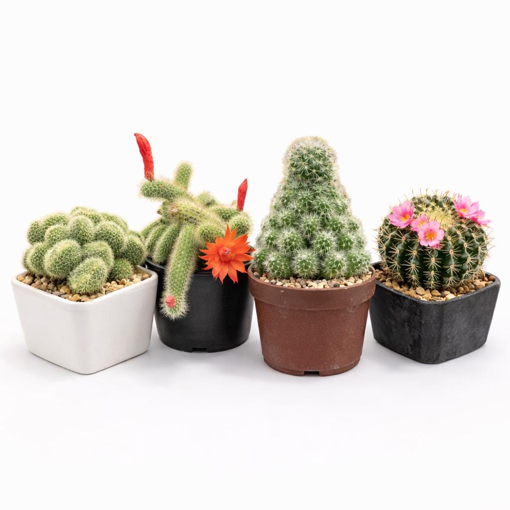 Secondary Angle of Brain Style Cactus Bundle, Live Succulent Set, Mini Indoor Desert Plant Collection, Easy Care Houseplant Gift for Desk or Shelf Decor, highlighting its cactus look and listing presentation