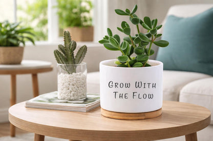 Packaging View of Personalized Succulent Planter Gift, Custom Quote Plant Pot, Motivational Desk Decor, Employee Appreciation Present, Office Keepsake, highlighting its succulent look and listing presentation