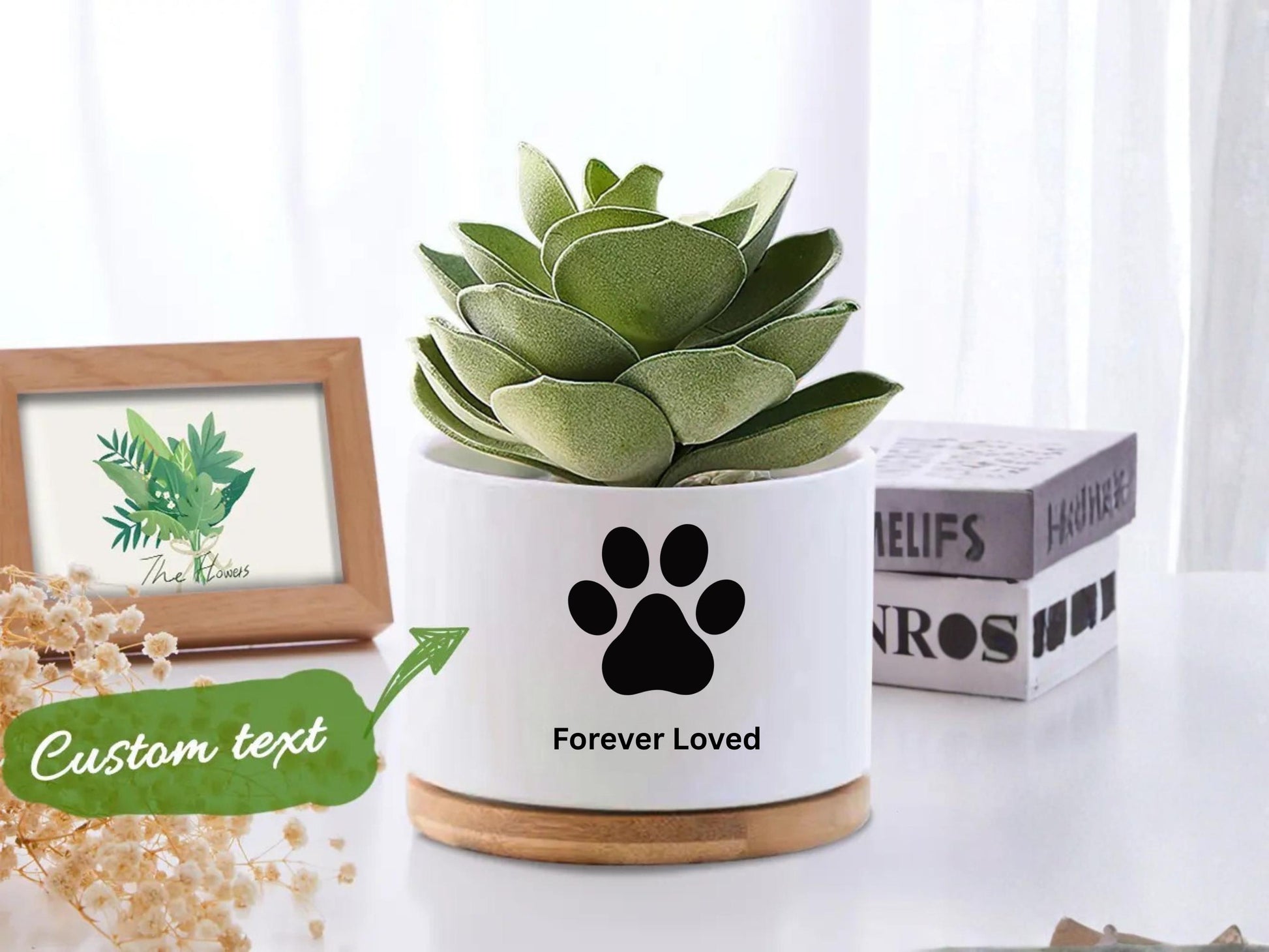 Main product photo of Custom Pet Memorial Succulent Pot, Paw Print Remembrance Planter, Personalized Dog Loss Gift, Cat Sympathy Keepsake Decor,Forever Loved Gift, showing the primary view of the listing