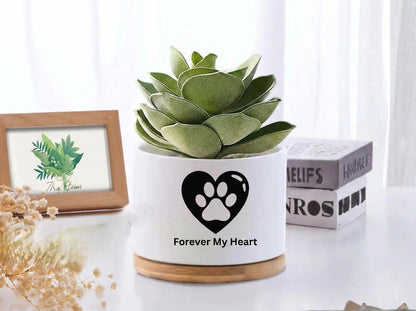 Scale Reference View of Custom Pet Memorial Succulent Pot, Paw Print Remembrance Planter, Personalized Dog Loss Gift, Cat Sympathy Keepsake Decor,Forever Loved Gift, highlighting its succulent look and listing presentation