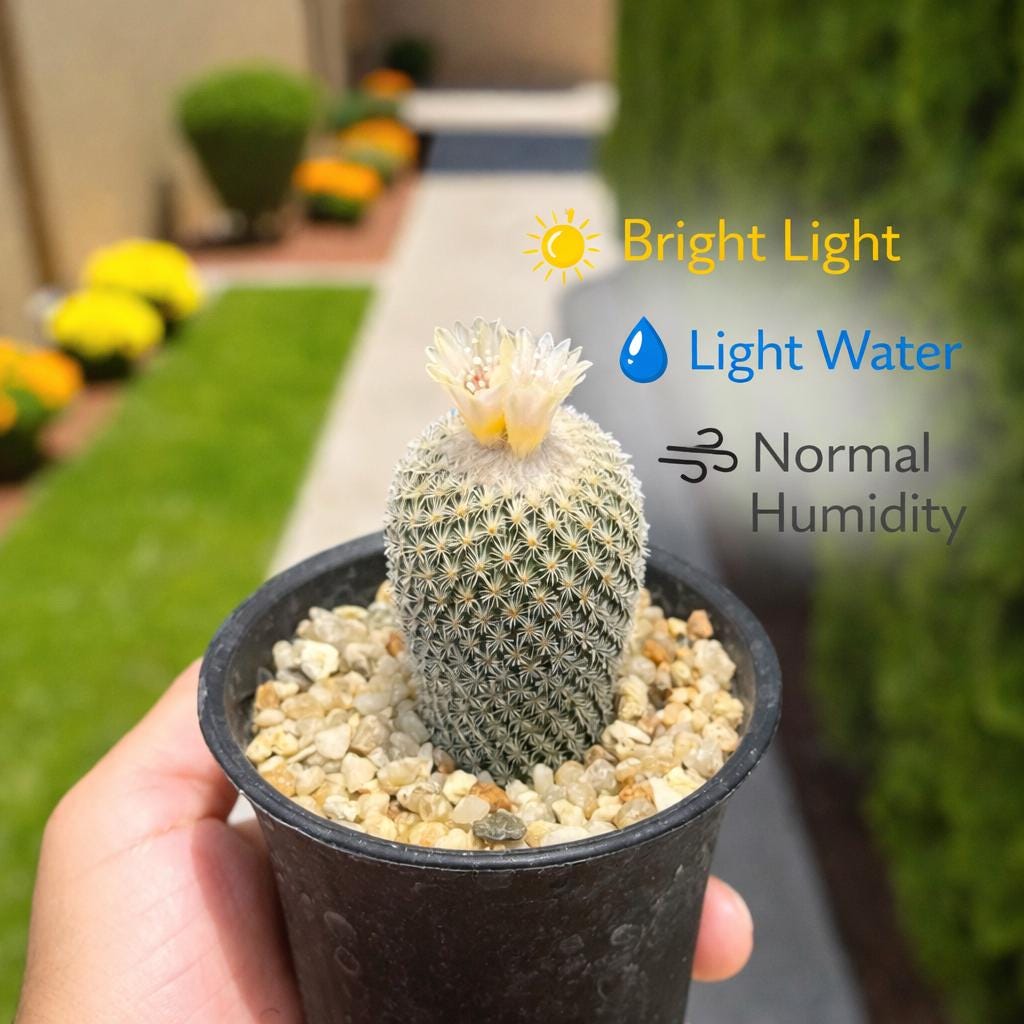 Overhead View of Button Cactus Mini Indoor Plant, Easy Care Desert Succulent, Small Potted Houseplant, Desk Decor Gift, Live Cactus Plant, highlighting its cactus look and listing presentation