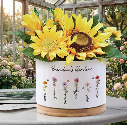Additional Detail View of Grandma Birth Flower Planter, Personalized Grandmas Garden Pot, Custom Family Name Flower Pot, Mothers Day Gift for Grandma,Nana Plant Decor, highlighting its decor planter look and listing presentation