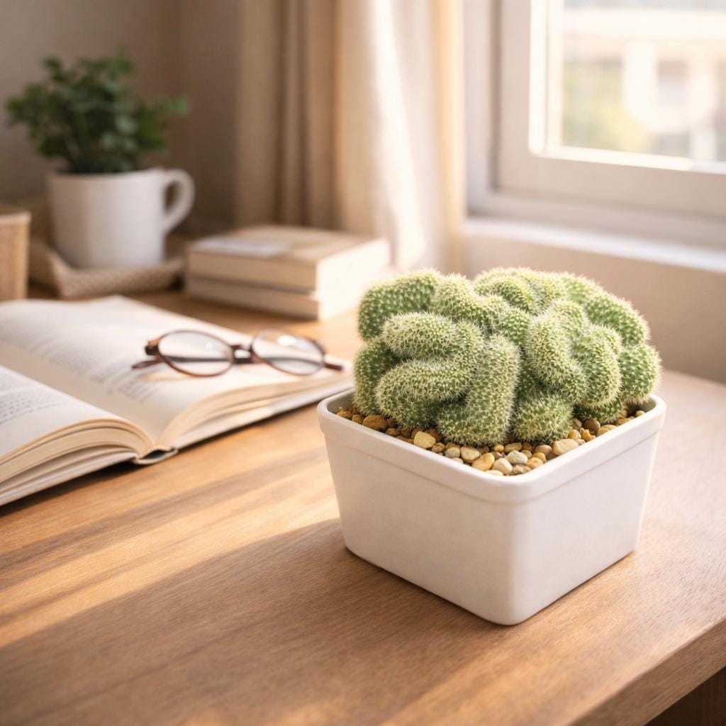 Styled Display View of Brain Style Cactus Bundle, Live Succulent Set, Mini Indoor Desert Plant Collection, Easy Care Houseplant Gift for Desk or Shelf Decor, highlighting its cactus look and listing presentation