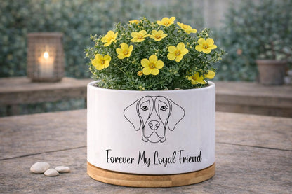 Alternate Angle of Dog Memorial Planter, Pet Loss Sympathy Gift, Forever My Loyal Friend Pot, Puppy Remembrance Plant Holder,Pet Tribute Decor for Animal Lover, highlighting its decor planter look and listing presentation