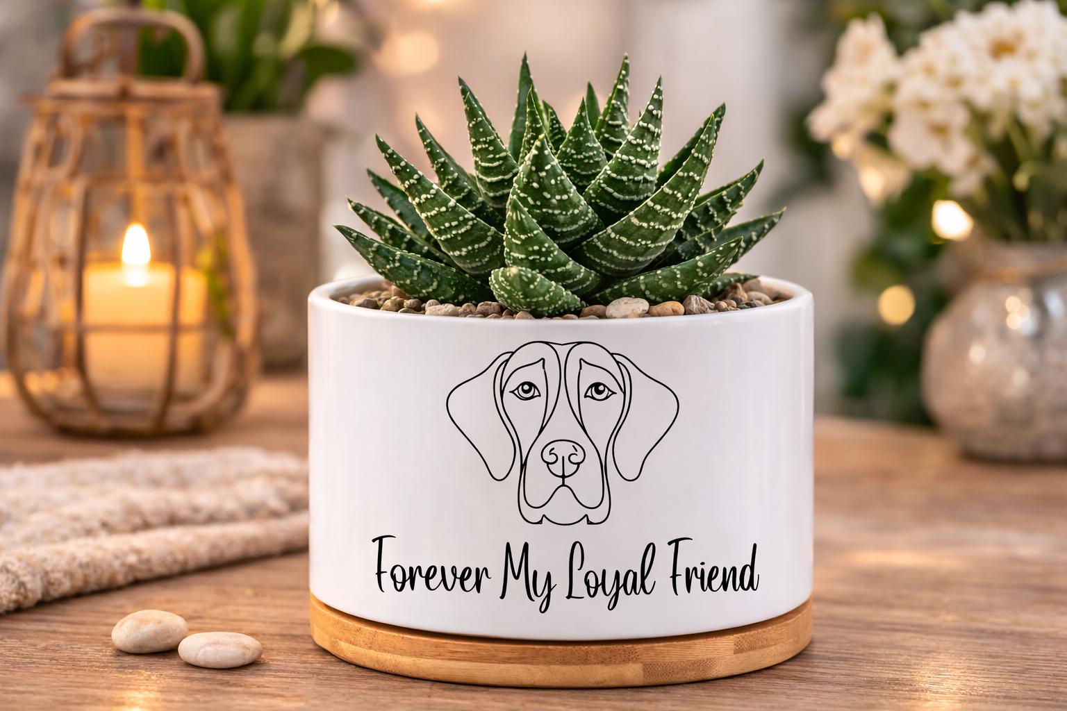 Main product photo of Dog Memorial Planter, Pet Loss Sympathy Gift, Forever My Loyal Friend Pot, Puppy Remembrance Plant Holder,Pet Tribute Decor for Animal Lover, showing the primary view of the listing