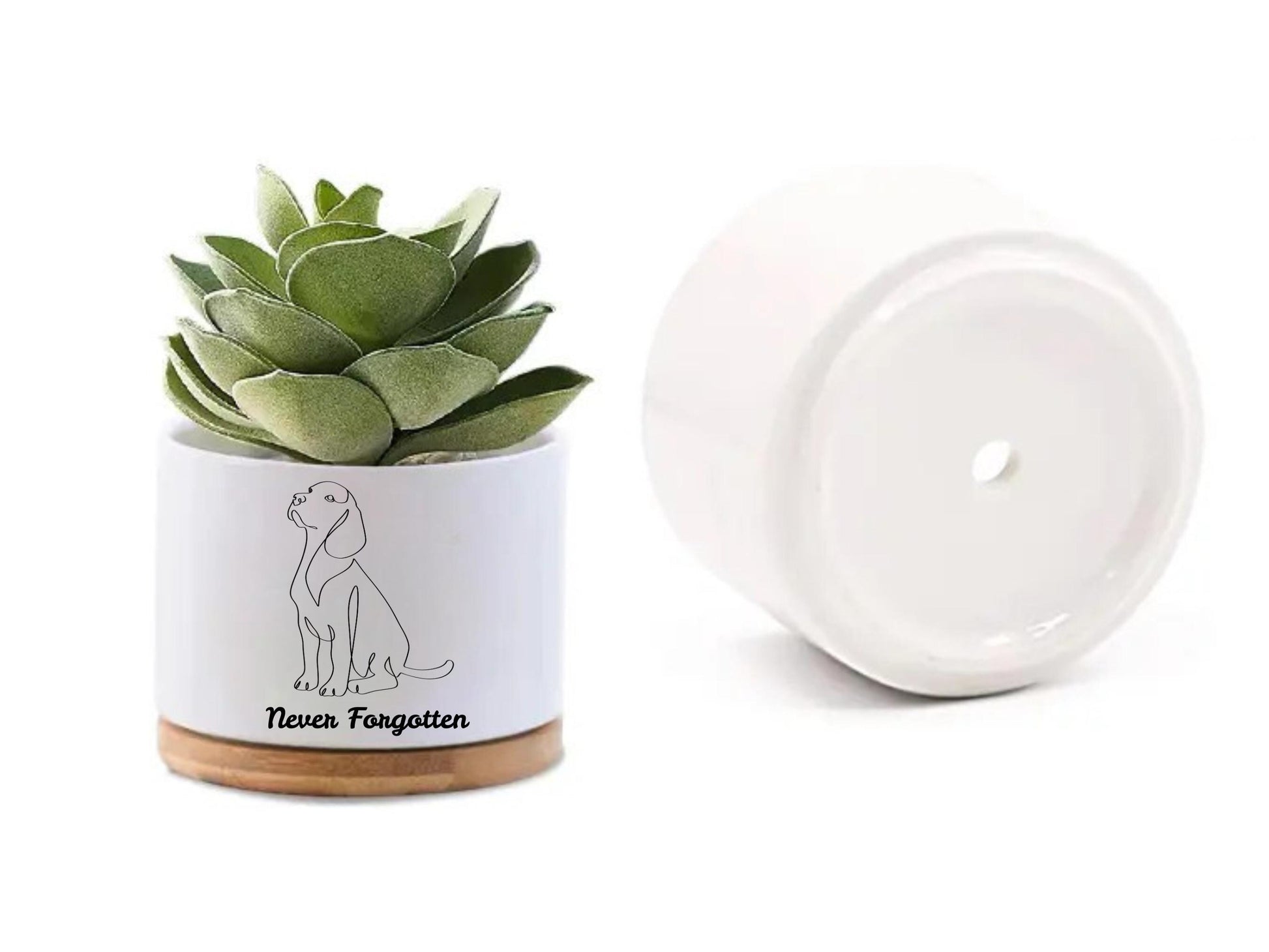 Scale Reference View of Dog Memorial Planter, Never Forgotten Pet Tribute Pot, Pet Loss Sympathy Gift for Dog Lover, Puppy Remembrance Decor, Animal Memory Keepsake, highlighting its decor planter look and listing presentation