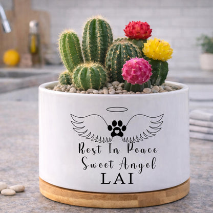 Additional Detail View of Cat Memorial Gift, Rest In Peace Pet Planter Pot, Cat Loss Sympathy Gift for Pet Owner, Kitty Remembrance Decor, Angel Wings Pet Tribute, highlighting its decor planter look and listing presentation
