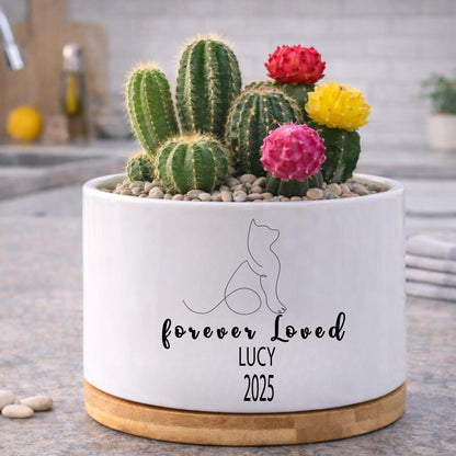 Alternate Angle of Cat Memorial Planter, Personalized Cat Loss Gift for Pet Owner, Forever Loved Kitty Tribute Pot, Pet Remembrance Decor, Cat Lover Gift, highlighting its decor planter look and listing presentation