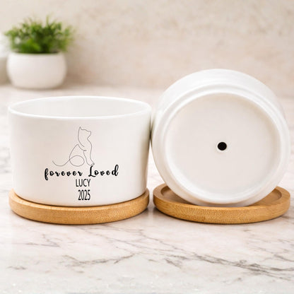 Additional Detail View of Cat Memorial Planter, Personalized Cat Loss Gift for Pet Owner, Forever Loved Kitty Tribute Pot, Pet Remembrance Decor, Cat Lover Gift, highlighting its decor planter look and listing presentation