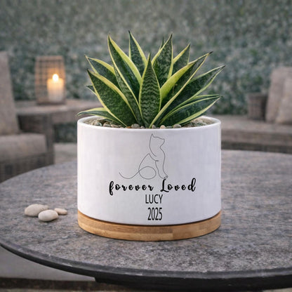 Main product photo of Cat Memorial Planter, Personalized Cat Loss Gift for Pet Owner, Forever Loved Kitty Tribute Pot, Pet Remembrance Decor, Cat Lover Gift, showing the primary view of the listing