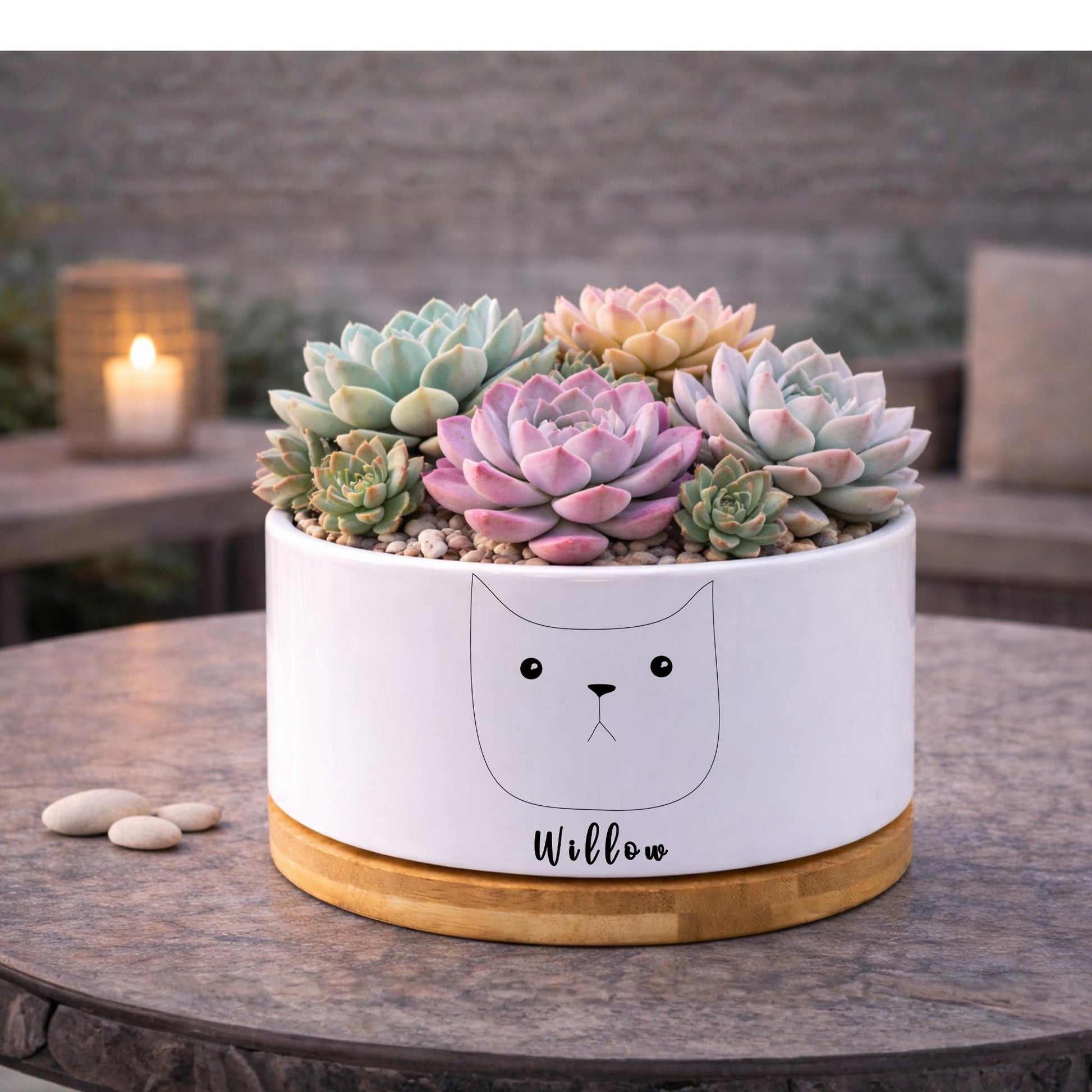 Overhead View of Pet Memorial Planter, Personalized Cat Memory Pot for Cat Lover, Kitty Tribute Gift for Pet Owner, Feline Remembrance Decor,Loss of Cat Gift, highlighting its decor planter look and listing presentation