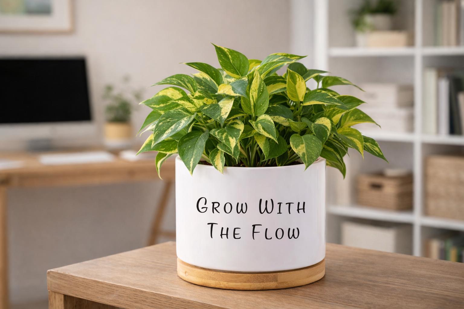 Styled Display View of Personalized Succulent Planter Gift, Custom Quote Plant Pot, Motivational Desk Decor, Employee Appreciation Present, Office Keepsake, highlighting its succulent look and listing presentation