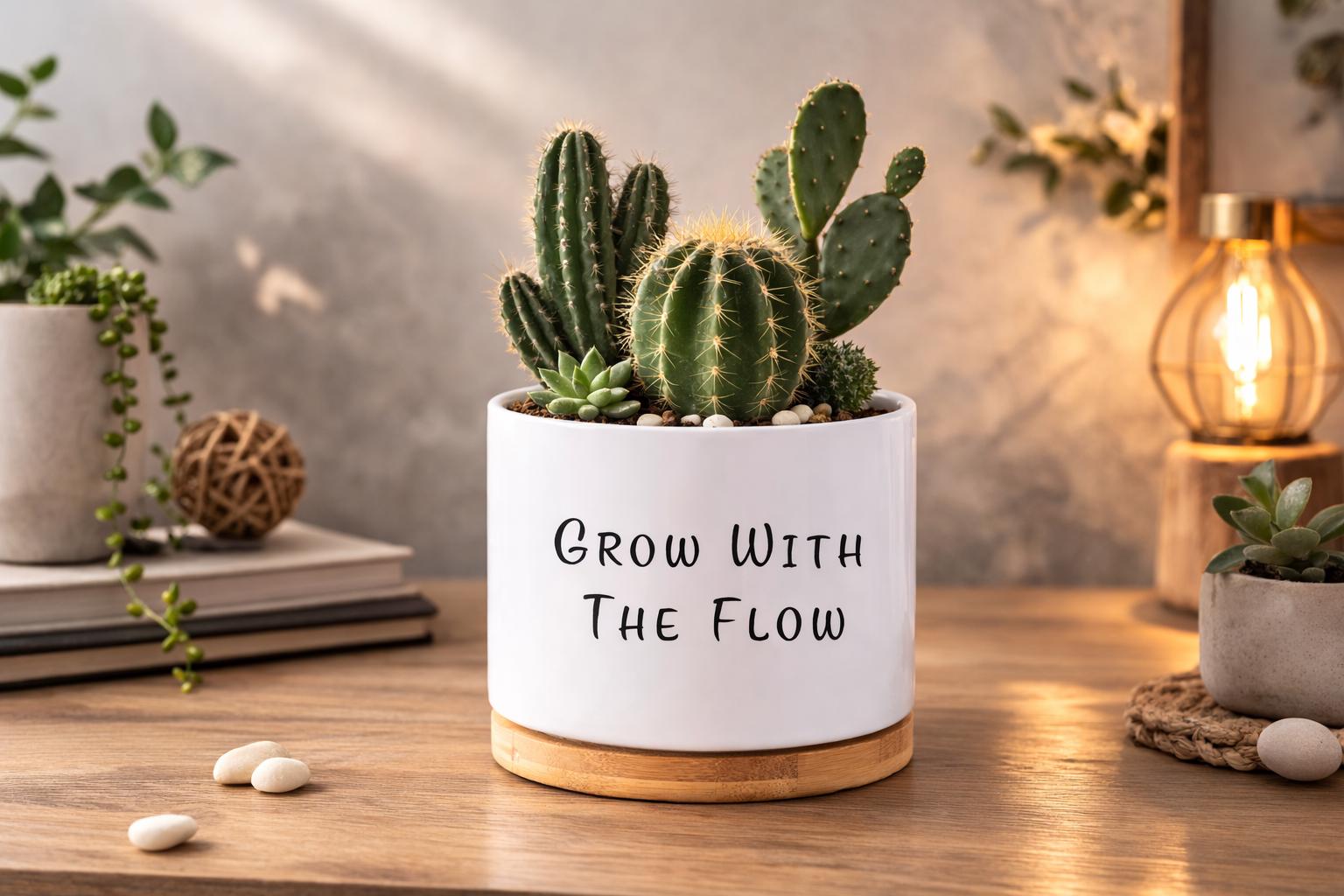Additional Detail View of Personalized Succulent Planter Gift, Custom Quote Plant Pot, Motivational Desk Decor, Employee Appreciation Present, Office Keepsake, highlighting its succulent look and listing presentation