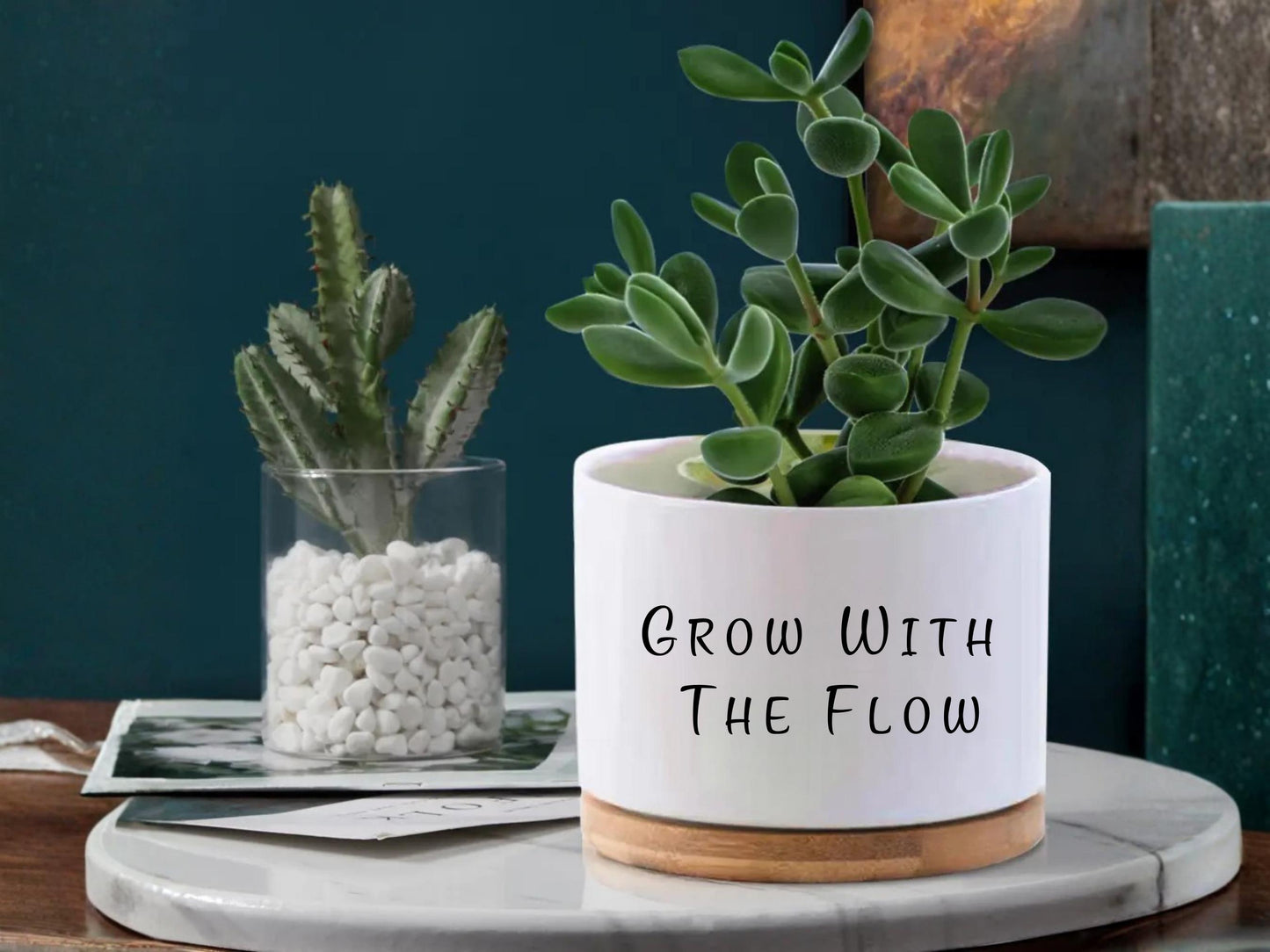 Alternate Angle of Personalized Succulent Planter Gift, Custom Quote Plant Pot, Motivational Desk Decor, Employee Appreciation Present, Office Keepsake, highlighting its succulent look and listing presentation