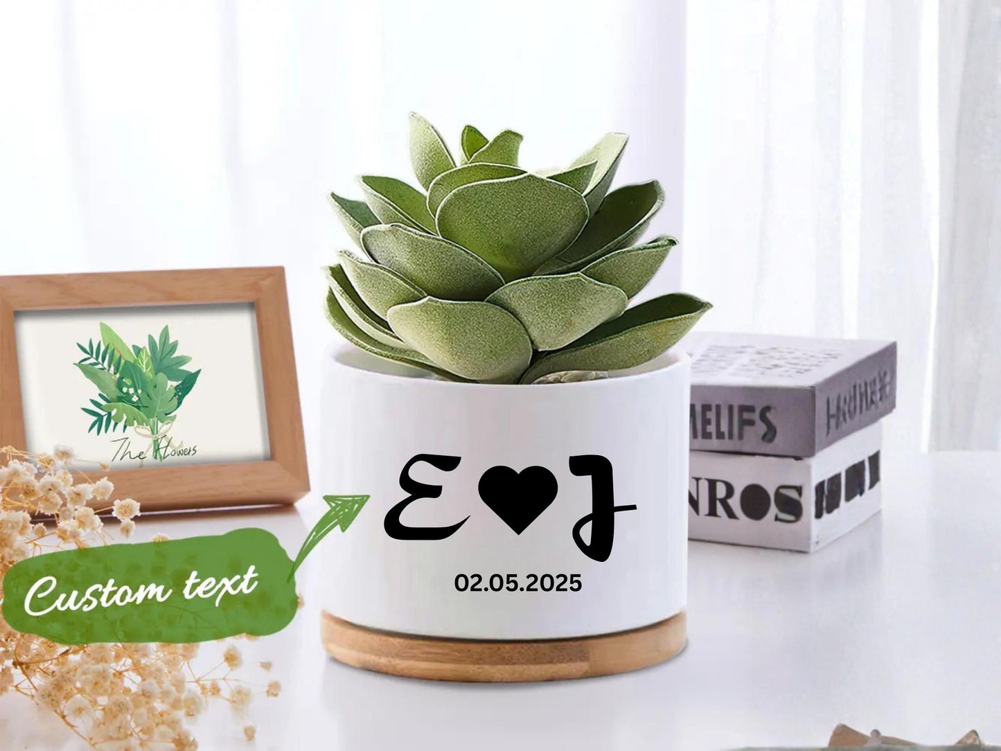 Main product photo of Custom Initials Succulent Pot, Personalized Wedding Date Planter, Romantic Couple Gift, Engagement Keepsake Decor, Anniversary Present, showing the primary view of the listing