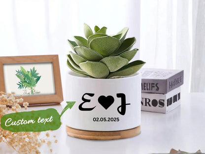 Main product photo of Custom Initials Succulent Pot, Personalized Wedding Date Planter, Romantic Couple Gift, Engagement Keepsake Decor, Anniversary Present, showing the primary view of the listing