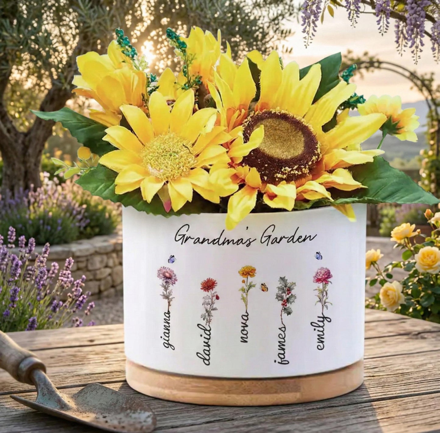 Main product photo of Grandma Birth Flower Planter, Personalized Grandmas Garden Pot, Custom Family Name Flower Pot, Mothers Day Gift for Grandma,Nana Plant Decor, showing the primary view of the listing
