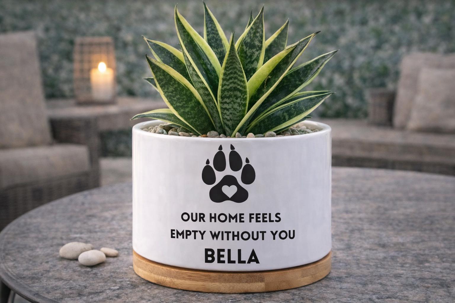 Main product photo of Personalized Pet Memorial Planter, Dog Loss Sympathy Gift, Paw Print Remembrance Pot,Custom Cat Tribute Decor,Pet Lover Bereavement Keepsake, showing the primary view of the listing