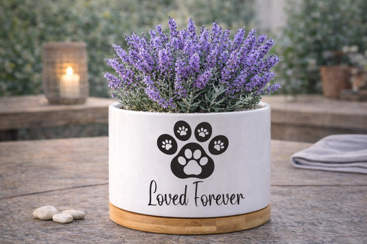 Main product photo of Custom Pet Memorial Planter, Pet Sympathy Gift for Dog Lover, Puppy Memory Decor, Loved Forever Pet Tribute Pot, Animal Loss Keepsake,, showing the primary view of the listing