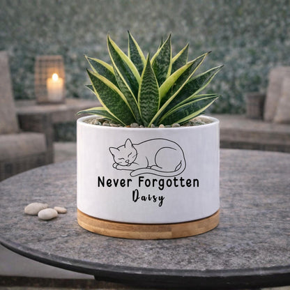 Main product photo of Personalized Cat Memorial Planter, Cat Loss Gift, Never Forgotten Kitty Tribute Pot,Pet Sympathy Gift for Cat Lover,Feline Remembrance Decor, showing the primary view of the listing