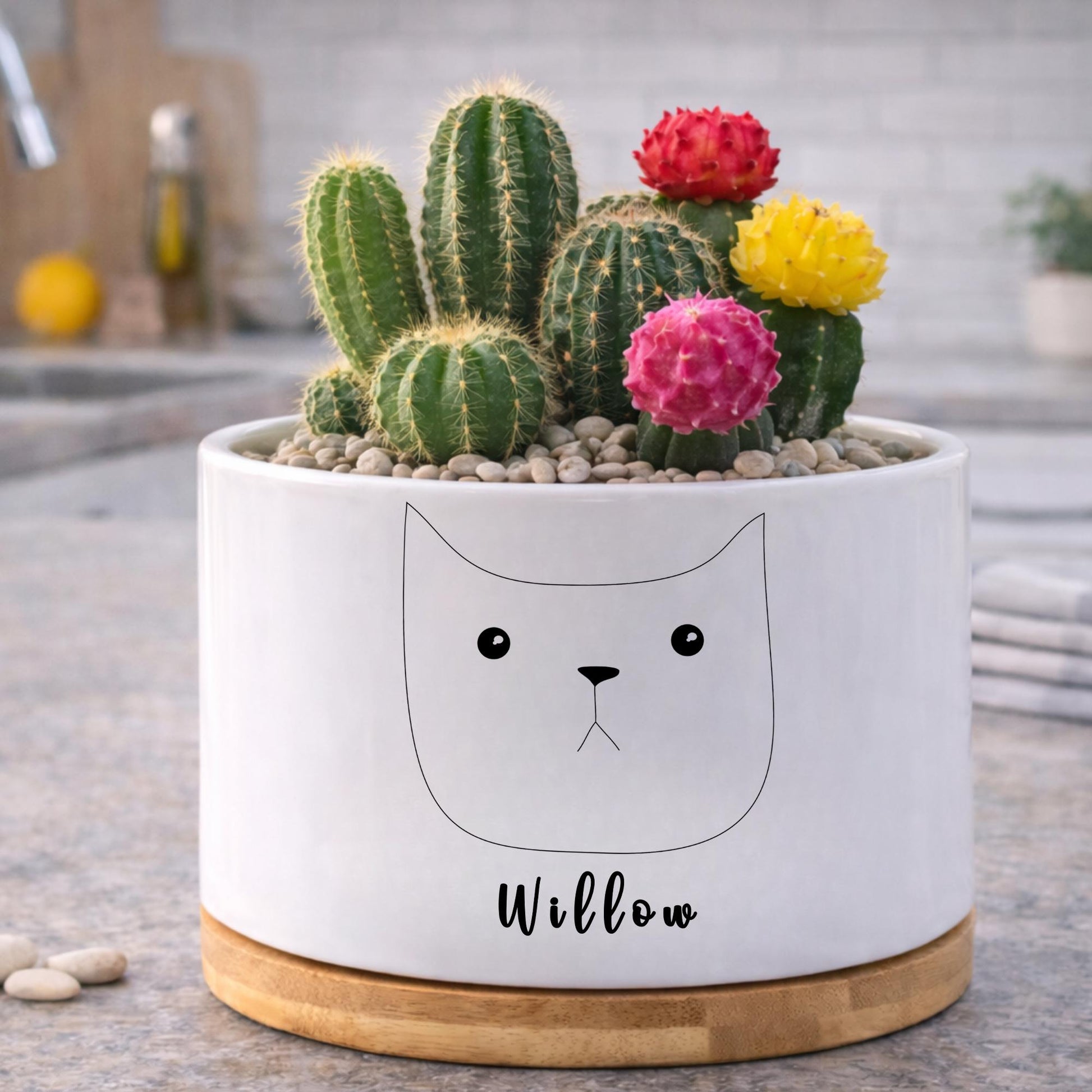 Alternate Angle of Pet Memorial Planter, Personalized Cat Memory Pot for Cat Lover, Kitty Tribute Gift for Pet Owner, Feline Remembrance Decor,Loss of Cat Gift, highlighting its decor planter look and listing presentation