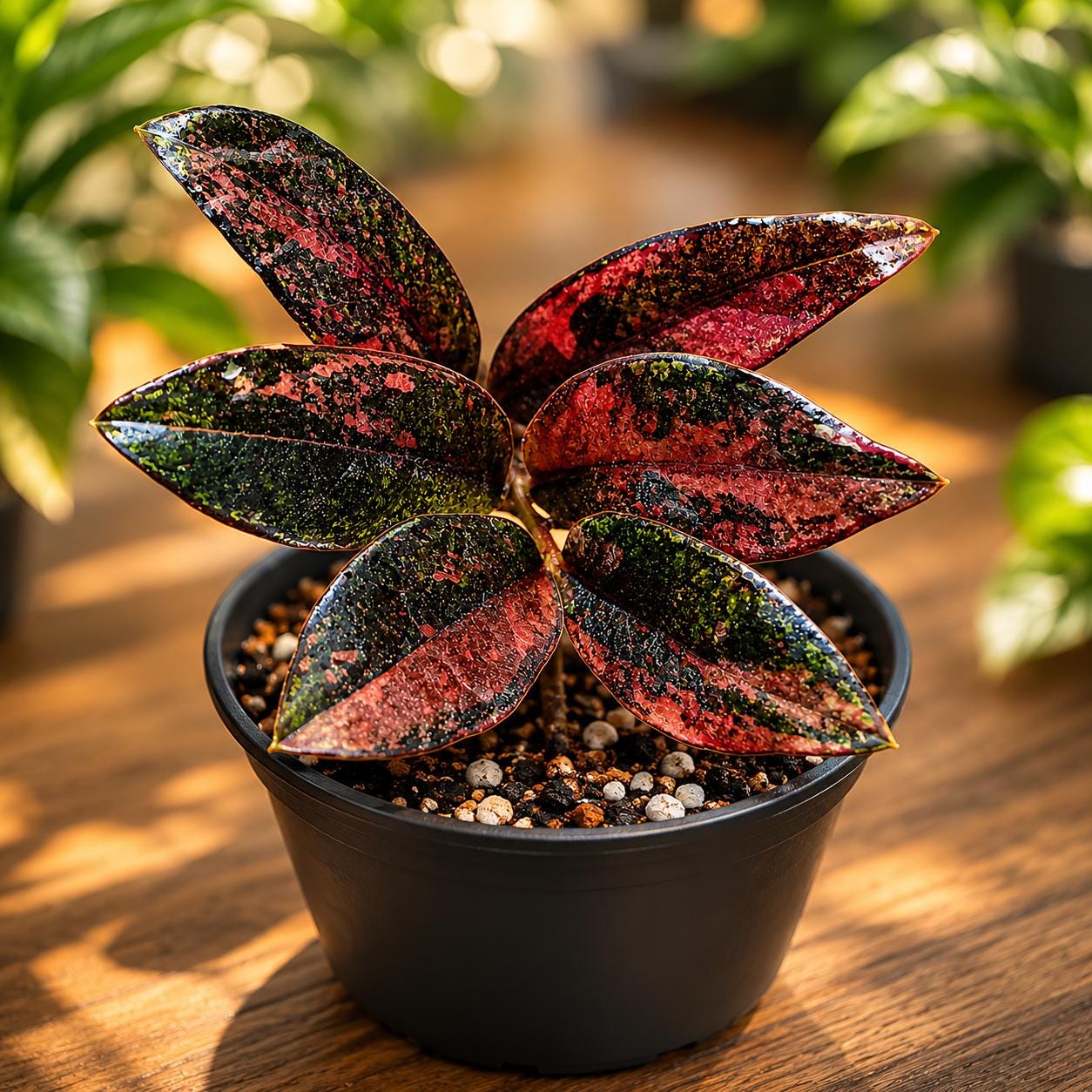 Main product photo of Variegated ZZ Black Leaf Plant with Pink Spots, Dark Indoor Houseplant, Easy Care Potted Plant for Home or Office Decor Gift, showing the primary view of the listing